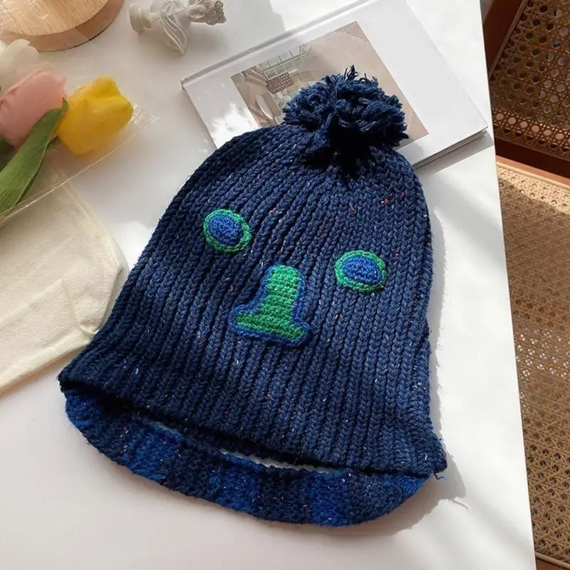 Knit Earflap Beanie Elastic Fashion Ear for Protection Hat Girls Winter Women Warm Pom Poms Hat Crochet Trapper Earflap