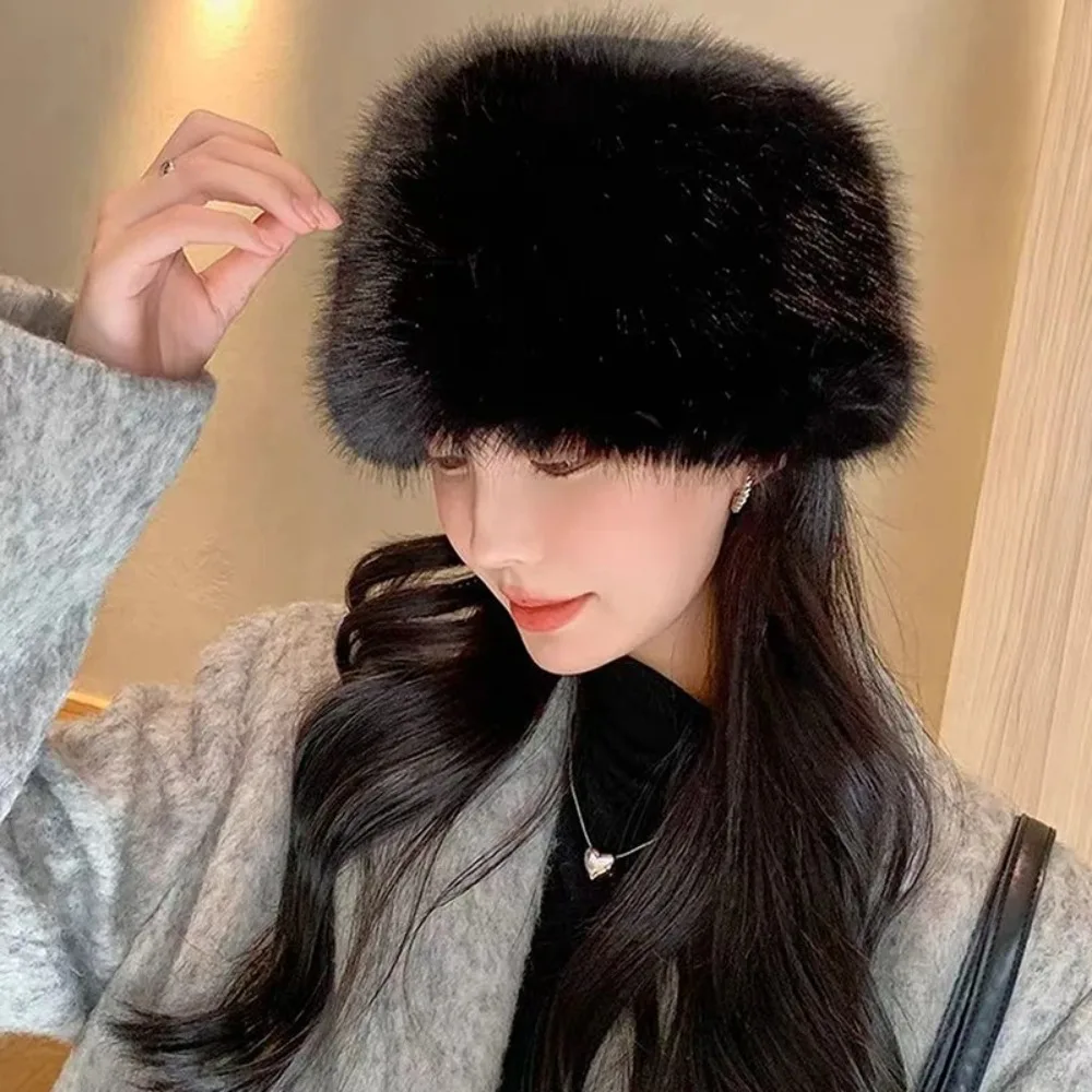 Mode Warme Flauschigen Fell Eimer Hut Verdicken Schnee Tag Mongolischen Kappe Abdeckung Kopf Kappe Ohr Schutz Plüsch Fischer Hut Frauen