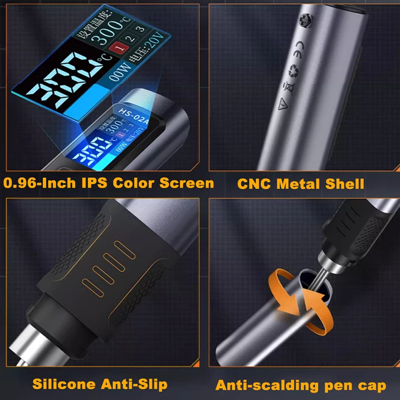 FNIRSI HS-02 Smart Soldering Iron IPS Color Screen Display Mini Soldering Rework Station with PD100W Power Supply Repair Tool