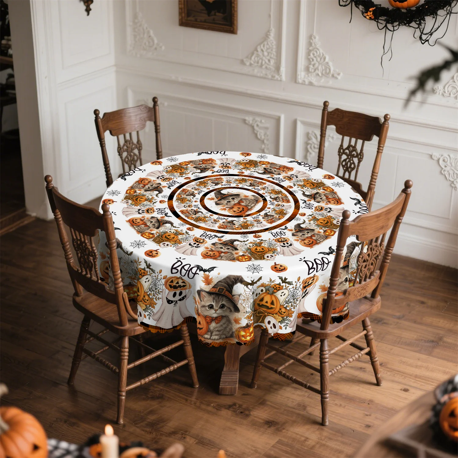 Pumpkin lantern, ghost cat, wizard hat, Halloween tablecloth, 1 pack, suitable forzyc