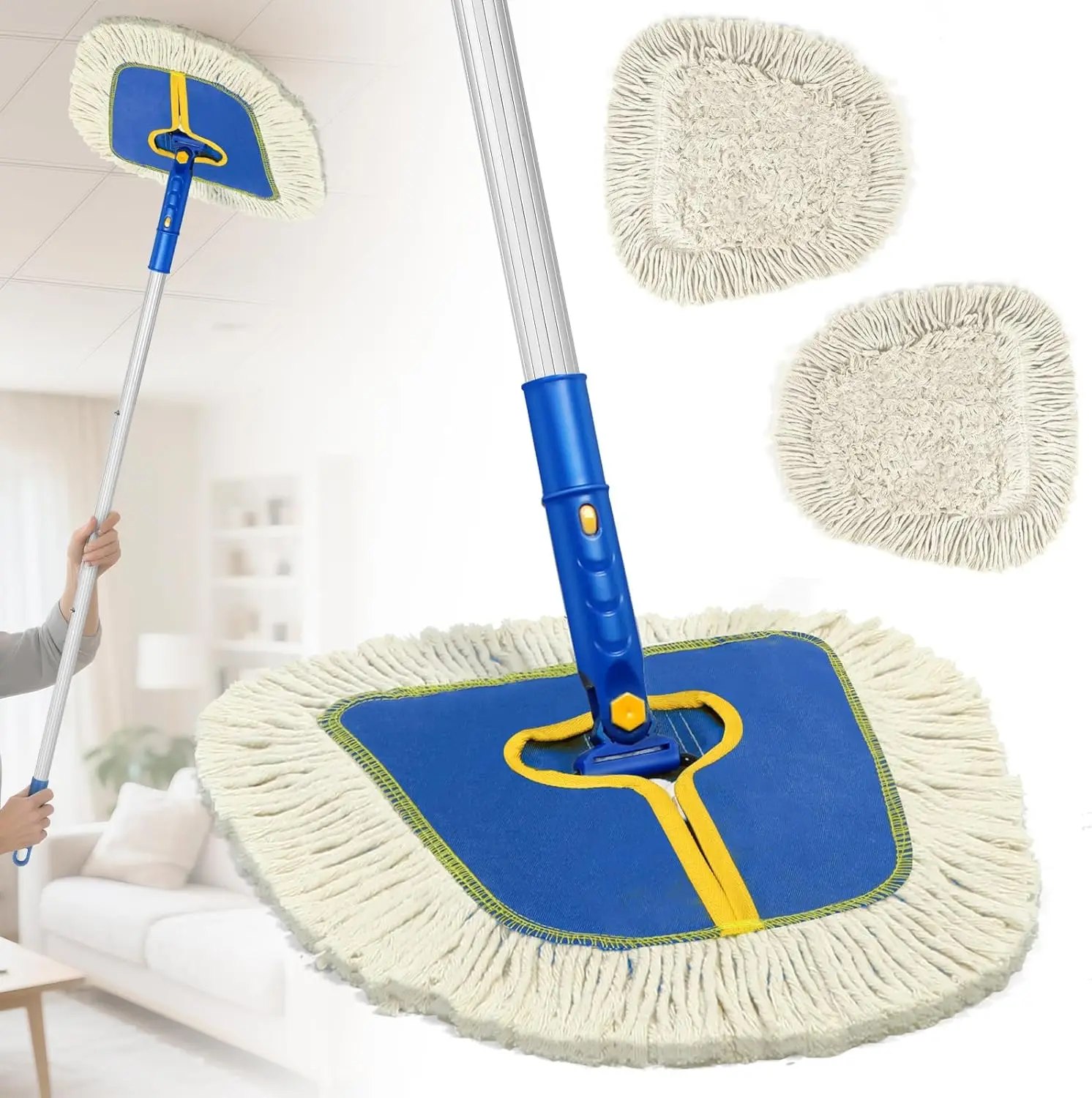 

Heavy Duty Commercial Dust Mop for Hardwood Floors, Tile, Vinyl - 60" Handle with Washable Pads