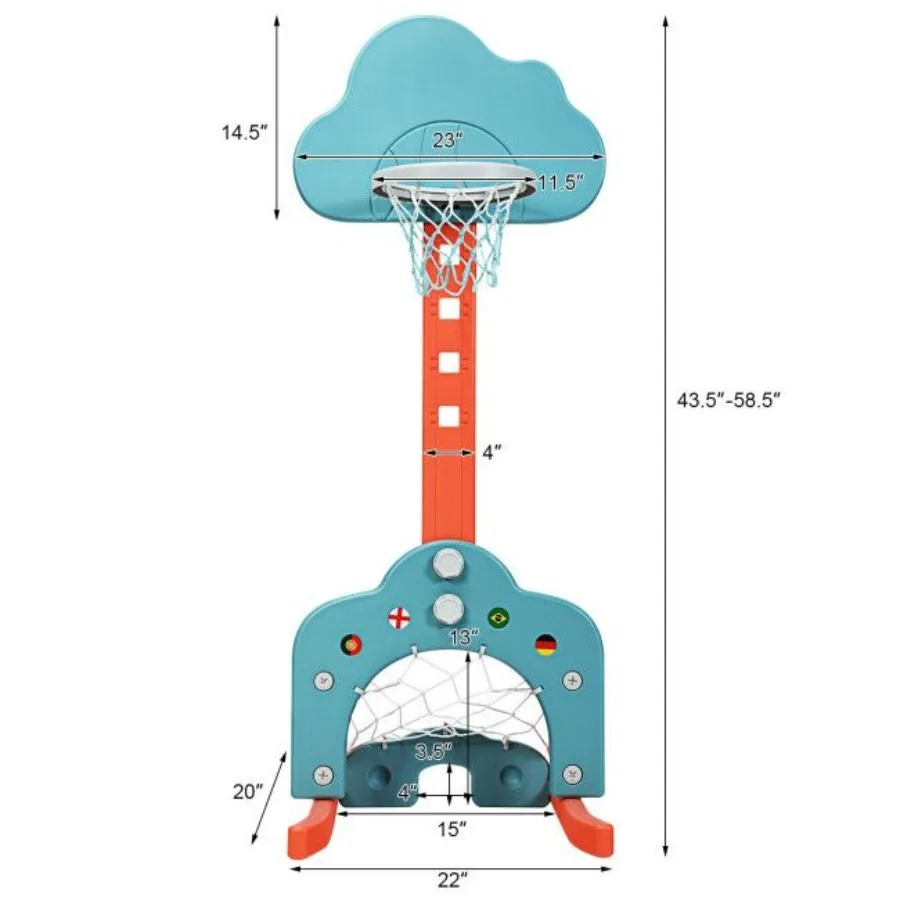 Conjunto de cesta de basquete ajustável 3 em 1 com bolas