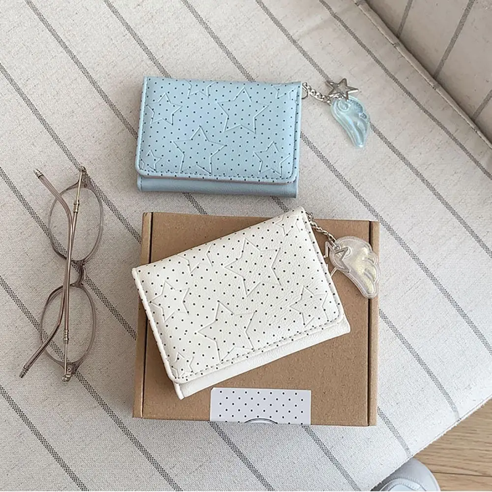 Fashion Y2K Tri-fold Wallet Star Dot Wing Pendant Card Holder Multicolor Multi-functional Coin Purse Daily Use