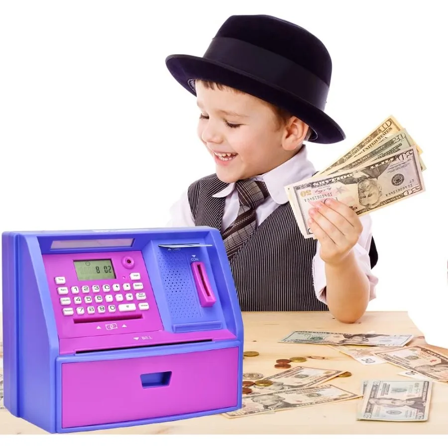 Talking ATM Savings Bank Digital Piggy Bank ATM Money Coins Machine for Birthday Gift Purple Purple