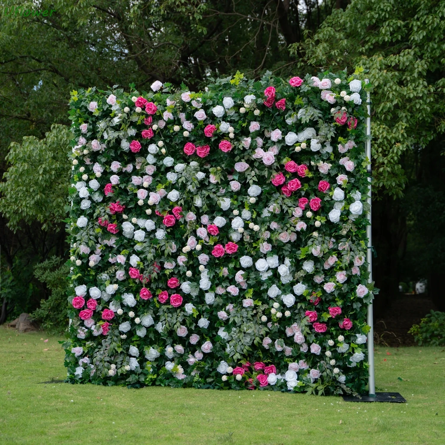 

Uflower Flower Wall Roll-Up Hanging Fabric Backdrop Artificial Floral Curtain for Wedding Event Party Decorations