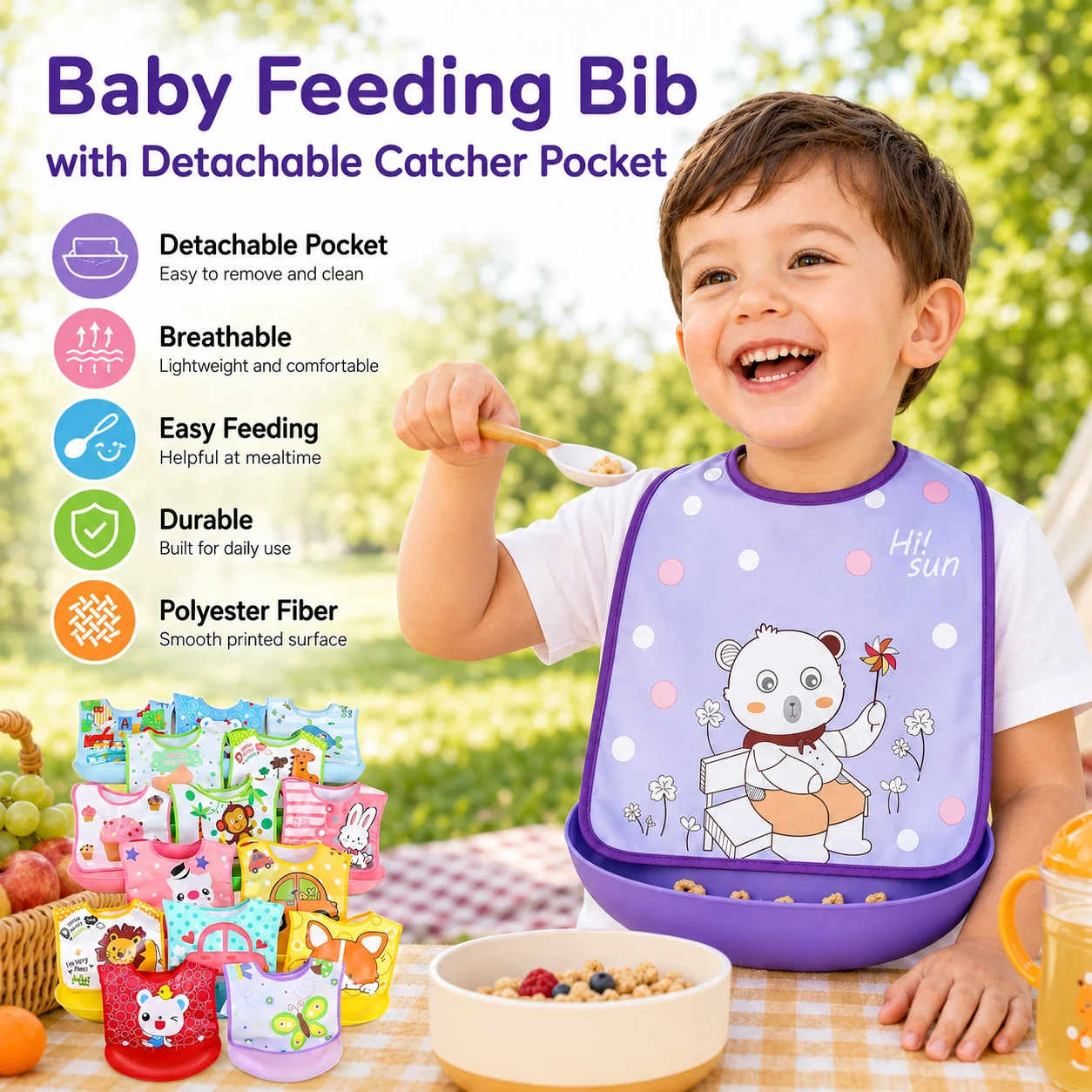 Random 2pcs 3pcs Detachable Baby Bibs Waterproof Baby Toddler Kids Aprons Bib Infant Saliva Towels Cute Baby Cartoon Feeding Bib