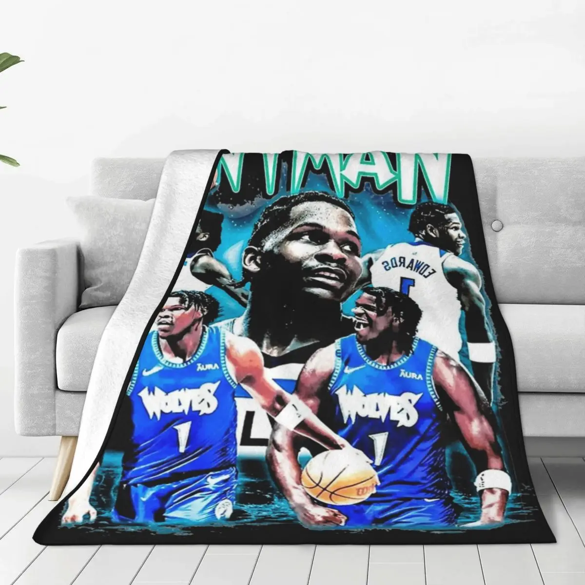 Vintage Anthony Edwards Bootleg Blankets Velvet Decoration Basketball Sports Relax Super Warm Throw Blanket for Bed Office Quilt