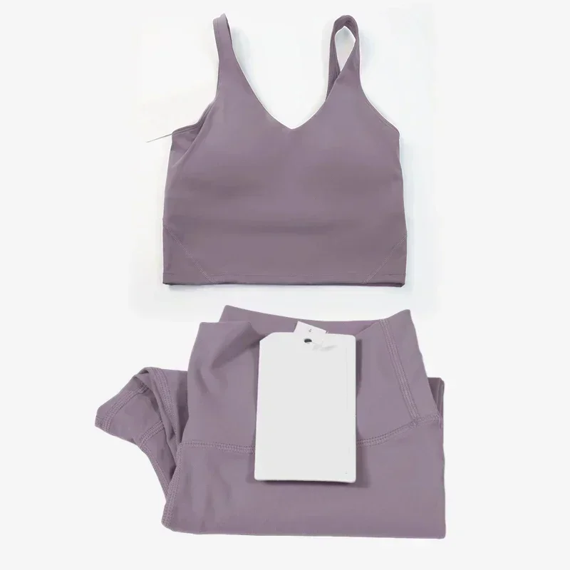 

Classic women's yoga 2-piece suit U-shaped vest high-waist nude sense leggings fitness exercise sports light luxury suit