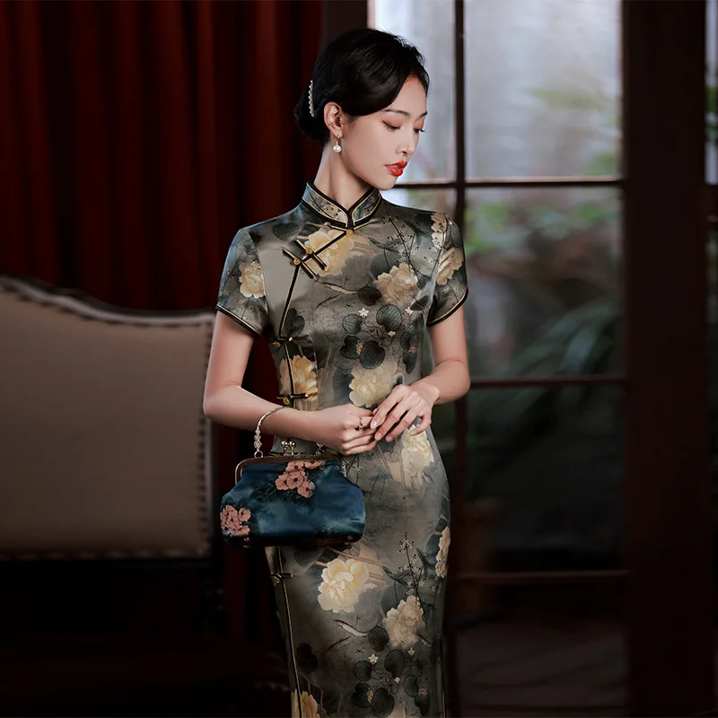 High Quality Summer Cheongsam Qipao Skirt Dress Women's Suzhou Hanfu Short