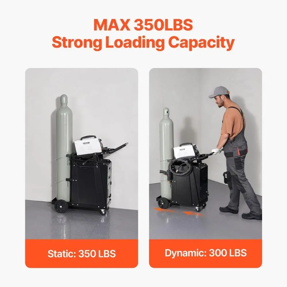 Heavy Duty Welder Cart with 2 Drawers Lockable Cabinet 350LBS Storage