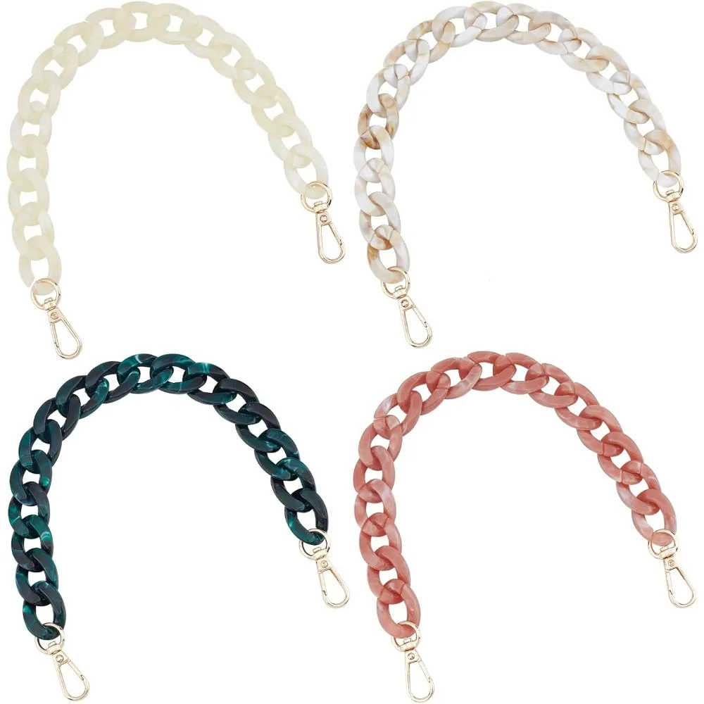 4 Colors 37cm Long Acrylic Chain Handbag Strap Purse Decoration Chain Strap with Light Gold Alloy Swivel Clasp Handle Strap