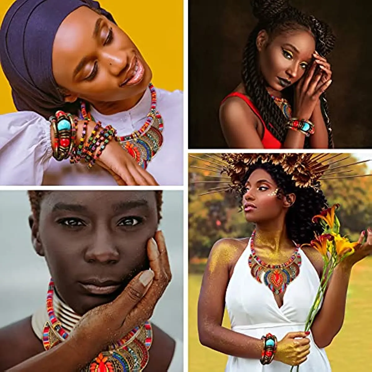 Festival Choker Beads Statement Necklace Chunky Colorful Collar Necklaces Costume Jewelry African Bracelet Bohe Wristband