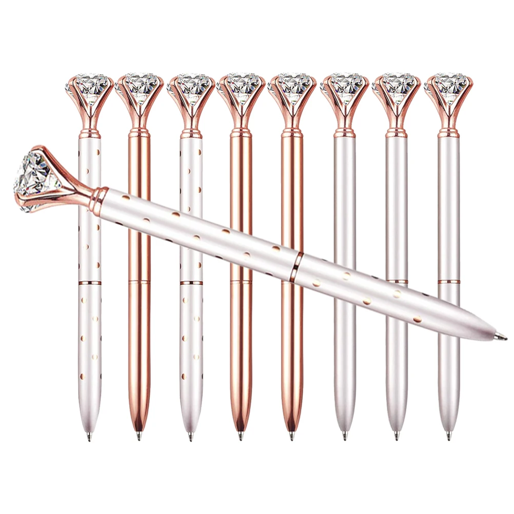 

9pcs Diamond Metal Ballpoint Pens Daily Use Writing Ergonomic Office Stationery Gifts 4# 11# Point Pens 21#