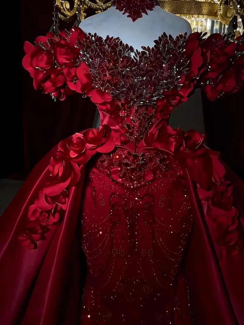 Burgundy Middle Eastern Evening Dresses Luxury Floral Beaded South African Dubai Saudi Arabic Black Girls Prom Gown Customized