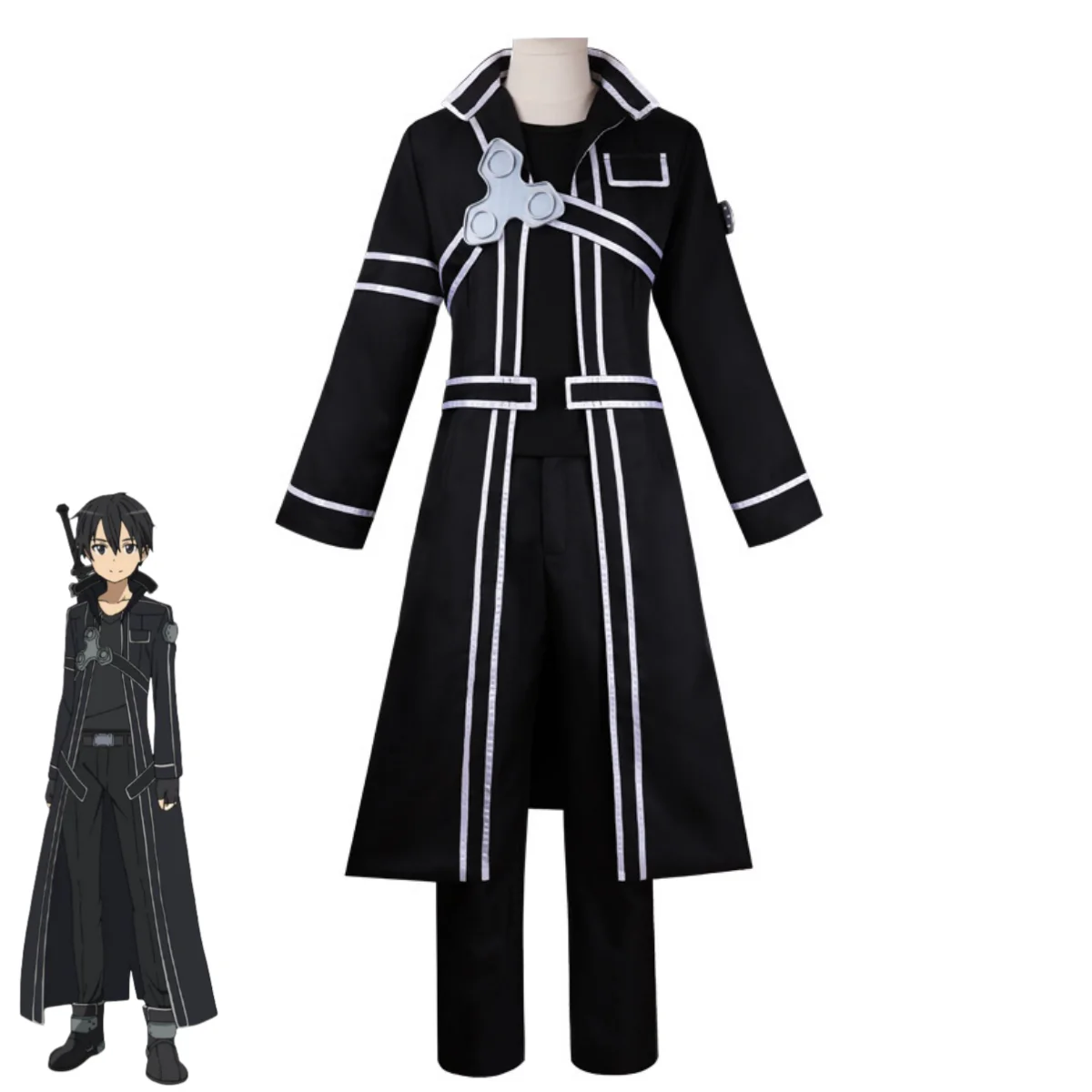 Anime Sword Art Online Kirigaya Kazuto Cosplay Costume SAO Kirito Black Long Coat Trench Wig Man Woman Halloween Party Suit - view 2