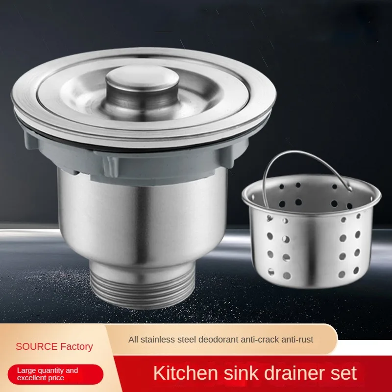 304 Stainless Steel Kitchen Sink Drainer Set Anti-odour Downpipe Washbasin Drain Head Accessories Single Sink Double