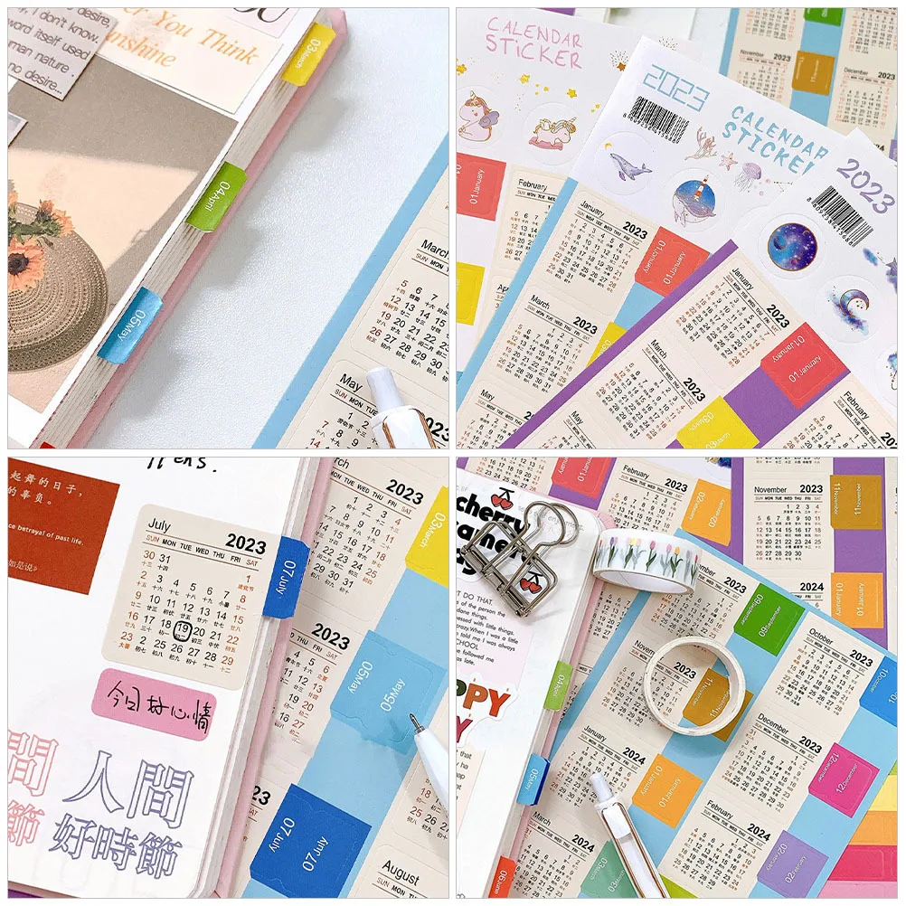 16 vellen kalenderindexstickers multifunctionele huishoudelijke planner tabbladen draagbare boektabbladen kleurrijke maandelijkse markers kantoor