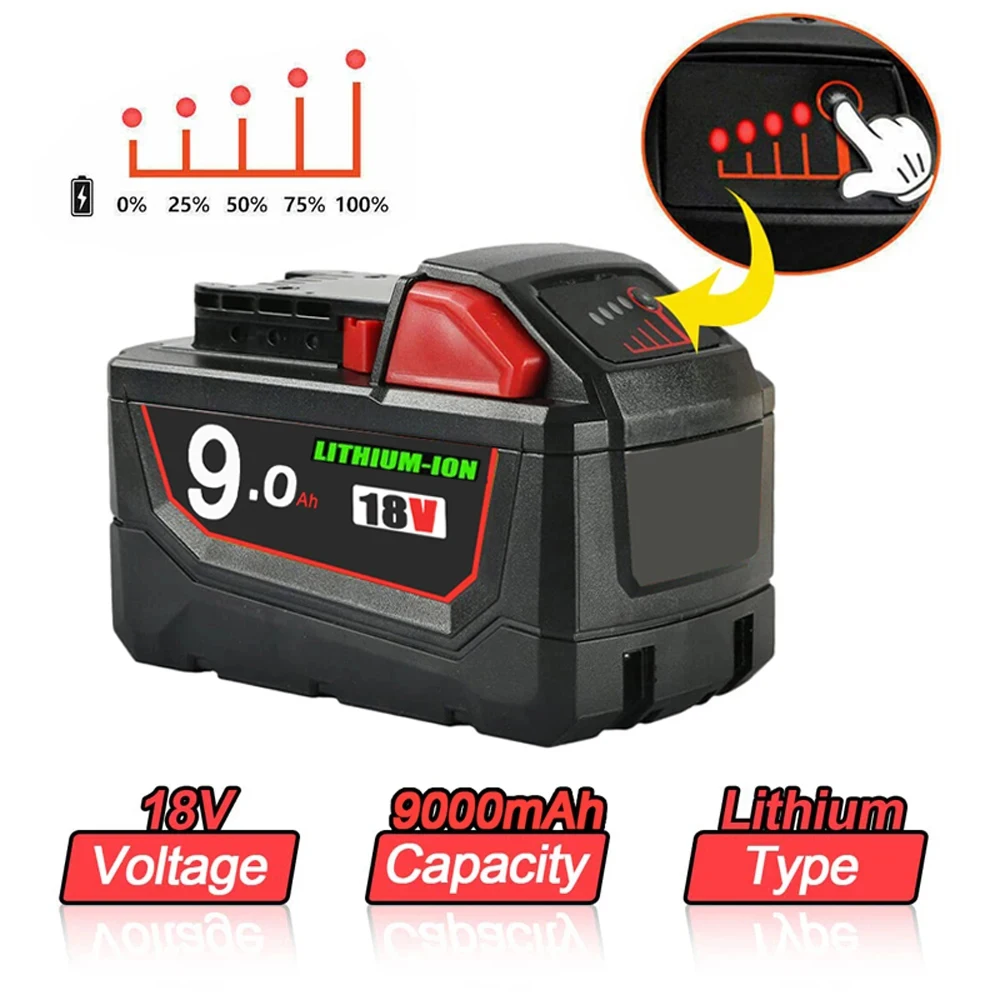 Batería de 18V para Milwaukee M18 M18B6 XC 9,0 Ah Li-Ion 48-11-1860 48-11-1852 o cargador 48-11-1850 48-11-1840, herramientas eléctricas inalámbricas