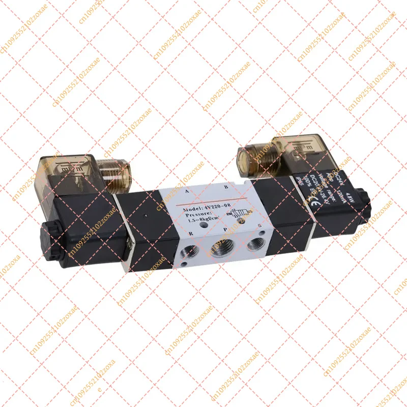 4V220-08 Pneumatic Solenoid Valve 5 Way 2 Position 1/4 DC12V 24V AC110V 220V with 4-12mm Fitting Air Control