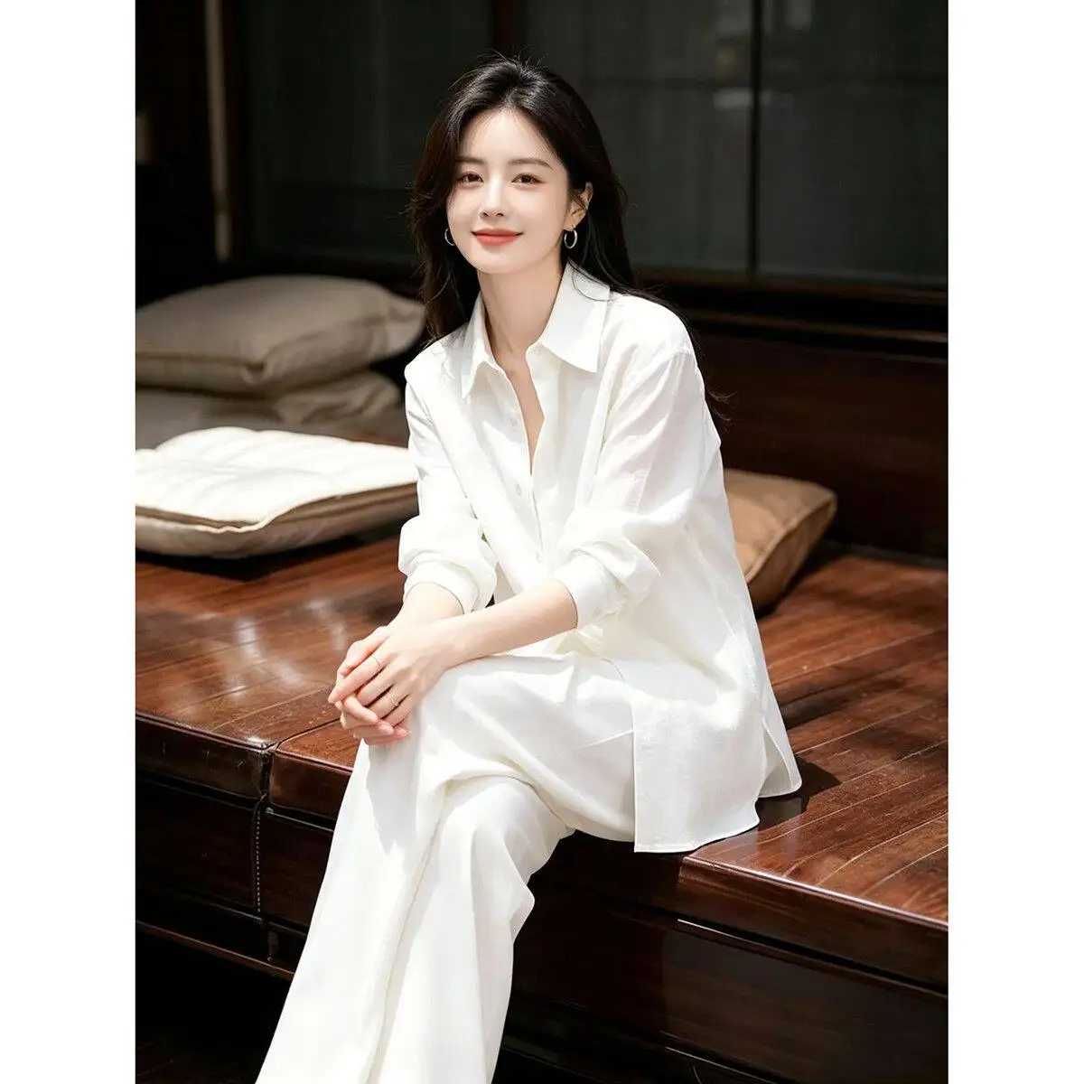 High-End Cotton Linen Women's Casual Shirt Summer Fashion Retro Loose Sun Protection Relaxing Style Two-Piece Set