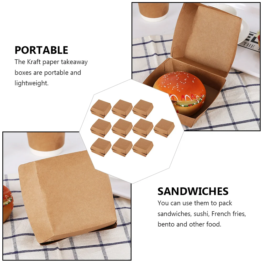 30 Pcs Burger Box Takeout Packaging Case Container Versatile Multifunction Kraft Paper Picnic Food