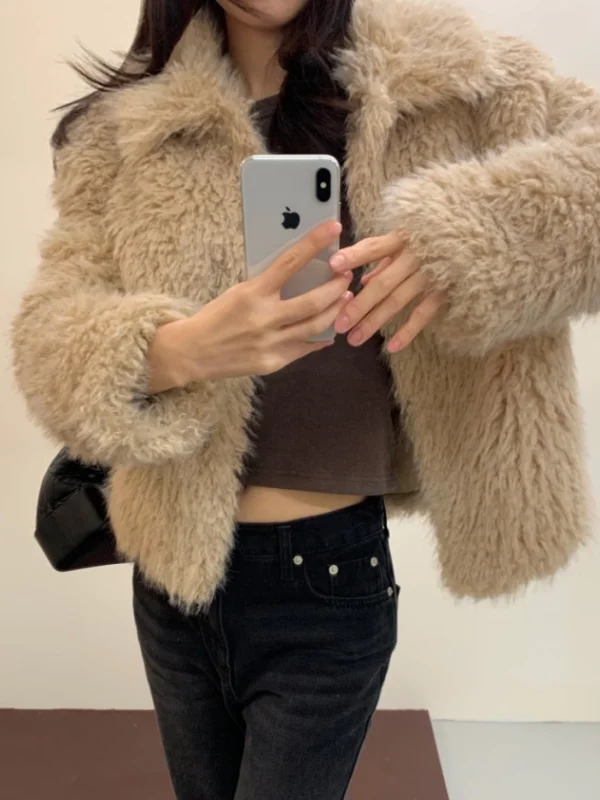 

Женская свободная куртка из пушистого хлопка, теплая осенне-зимняя верхняя одежда с имитацией меха, роскошная повседневная застежка на пуговицы