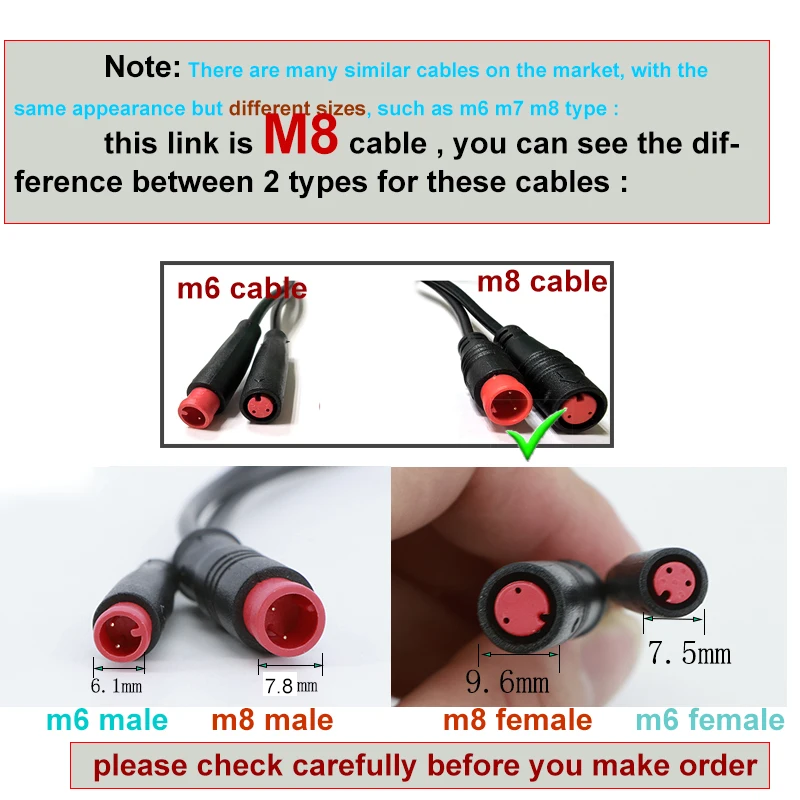 20/30cm M8 2 3 5 Pin E-bike Sensor male female to male female Ebike connector Cable Butt Joint Electric Bicycle Waterproof Wire