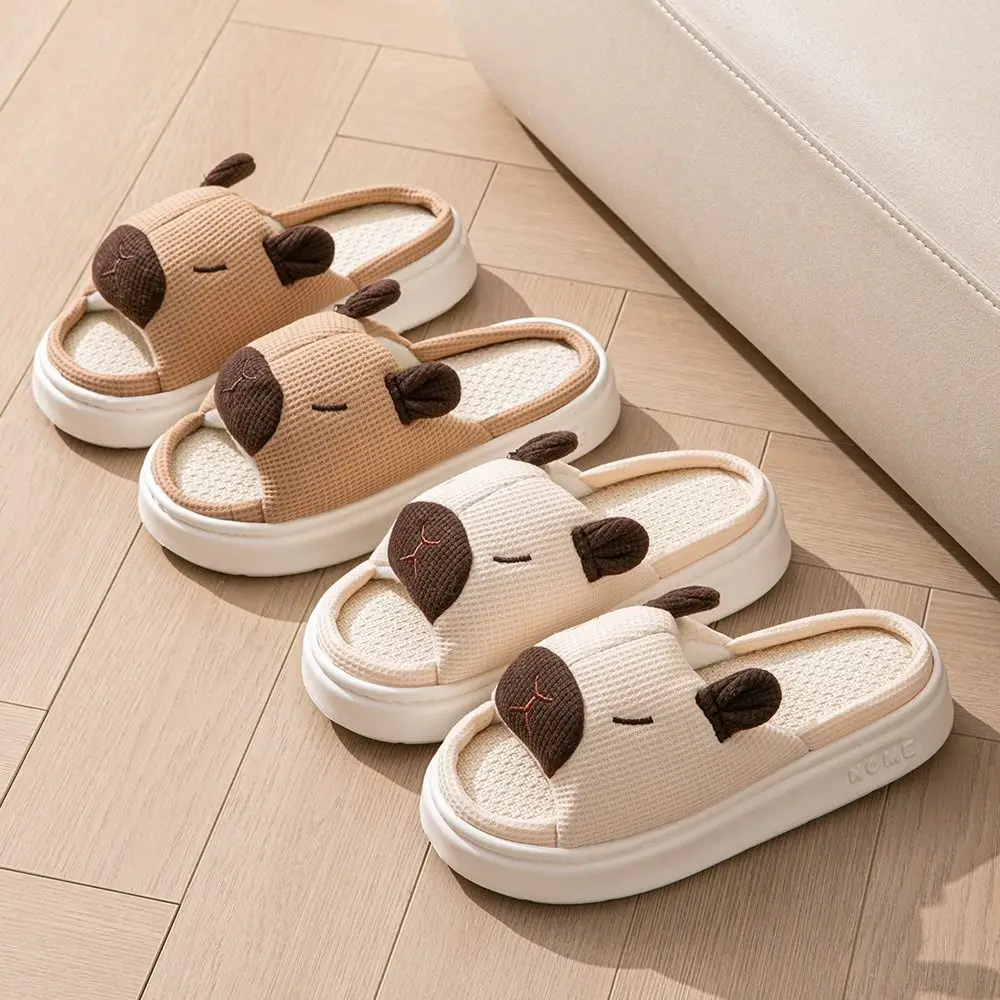 

Anti-Slip Cartoon Capybara Slippers Home Wear Shoes Thick Sole Capybara Linen Slippers Kawaii Cartoon Animal Linen Slides Female