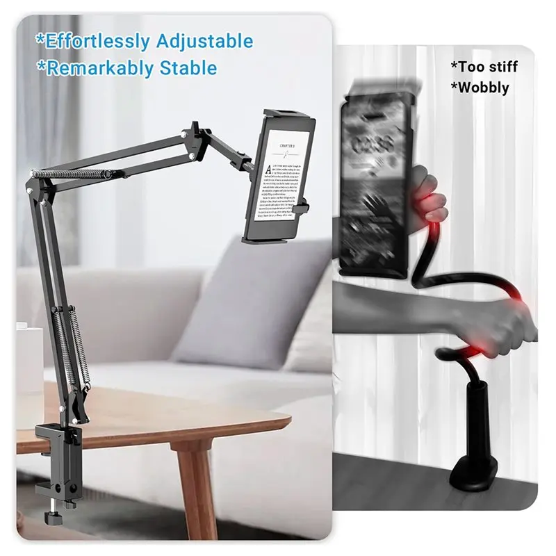 A42Z-Hands-Free Bedside Tablet Holder With Auto Clicker, Adjustable Desk Stand For Phone Tablets