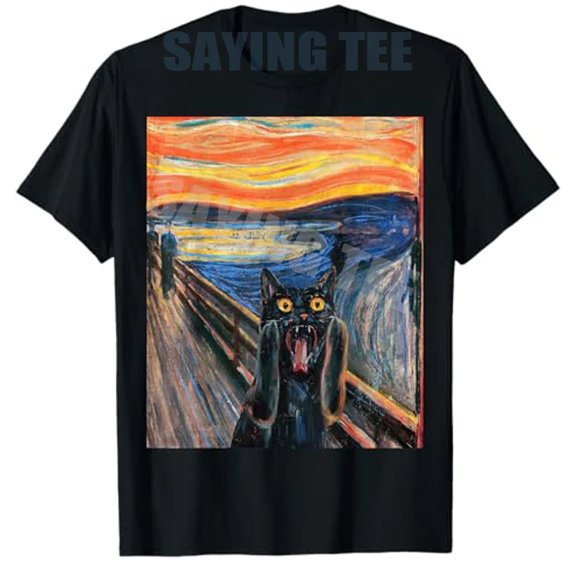 The Scream Black Cat By Munch Edvard Famous Painting Funny T-Shirt Unique Y2k Artistic Cat Aesthetic Clothes Humor Graphic Tees