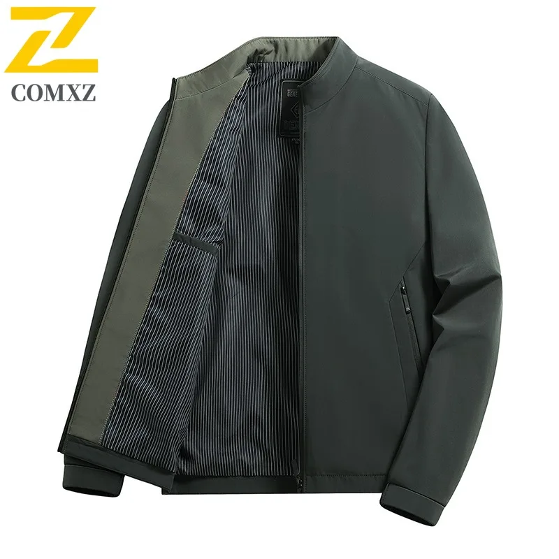 

COMXZ Мужская куртка премиум-класса, классическая прочная мотоциклетная куртка с воротником-стойкой, повседневная удобная легкая осенняя одежда