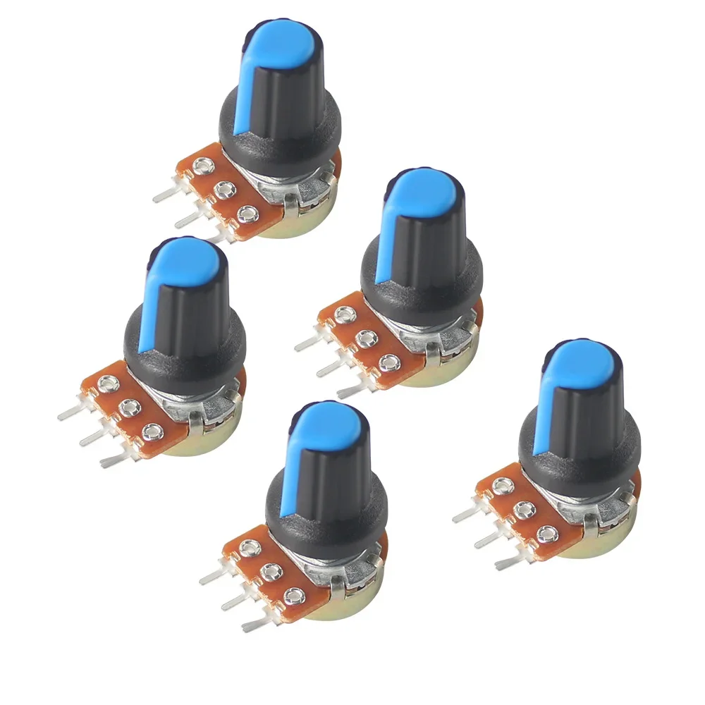 5Set WH148 Linear Potentiometer 15mm 3pin 1K 2K 5K 10K 20K 50K 100K 1M with Blue AG2 Knob Cap Potentiometers Kit