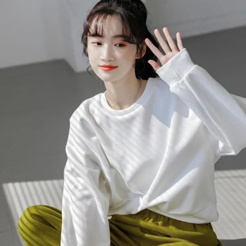 Sweatshirts for Women Asymmetrical Solid O-neck Spring All-match Fashion Students Korean Style Loose Classic Sudaderas Popular