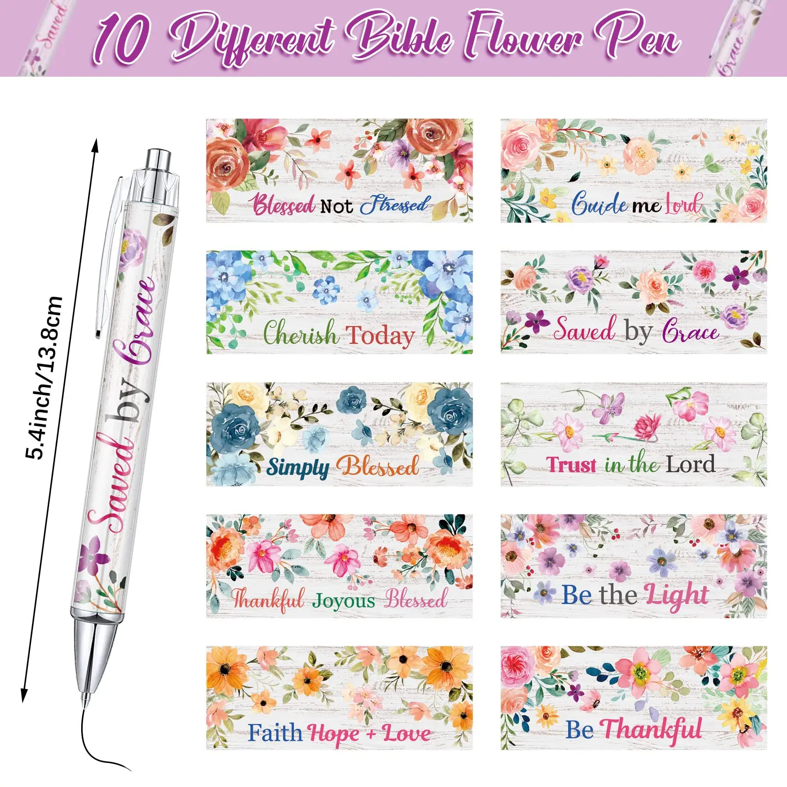 10 Pcs Christian Pens for Women Religious Ink Pens Inspirational Quotes Pens Bible Verse Ballpoint Pens Funny Office Pens Retrac