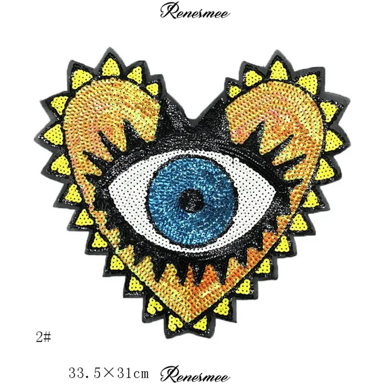 1Pc Sequins Eyes Embroidery Cloth Coat Personality Decorative Sew on No Glue Heart DIY Adhesive Cloth patch Lace 33.5X31cm SX435