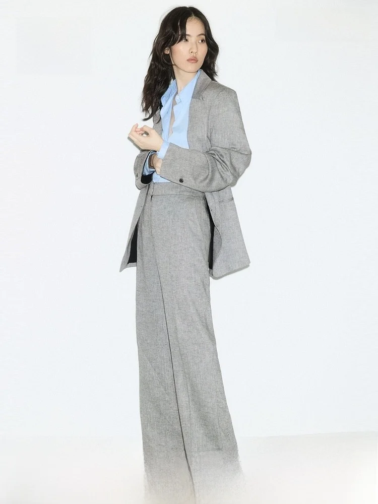 

H&M Women's Precision Cut Mixed Fibre Trousers Spring Season Linen Blend Long Pants Ele Formal Pants for Ladies