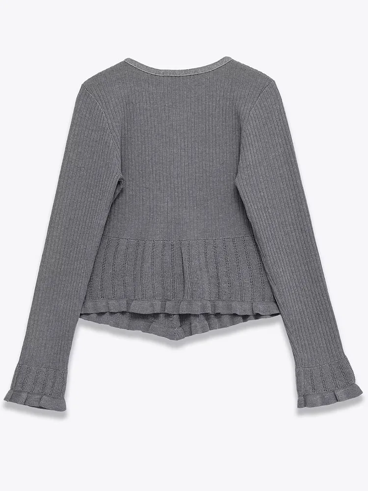 

HH Female Fashion Knitted Cardigan Woman Solid Long Sleeves Single Breasted Layered Decoration V-Neck Casual Short Cardigan