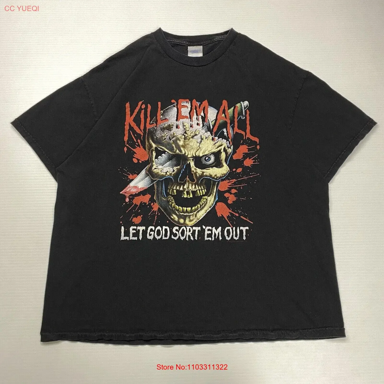 Vtg Kill em All Let God Sort Out футболка XL черный военный череп гранж винтажный стираный топ для повседневной носки универсальная мода Vtg Kill em All Let God Sort Out футболка XL черный военный череп гранж винтажный стираный топ для повседневной носки универсальная мода