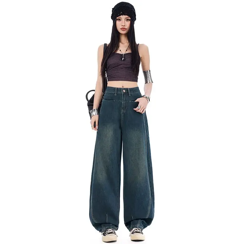 

Женские весенне-летние новые утягивающие брюки с изогнутым кроем, классические свободные и удобные джинсовые брюки с широкими штанинами в стиле ретро.