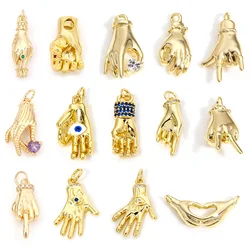 1-2pcs Brass Charms Gold Color 3D Hand Sign Gesture Rhinestone Pendants DIY Necklace Bracelets For Women Party Jewelry Findings