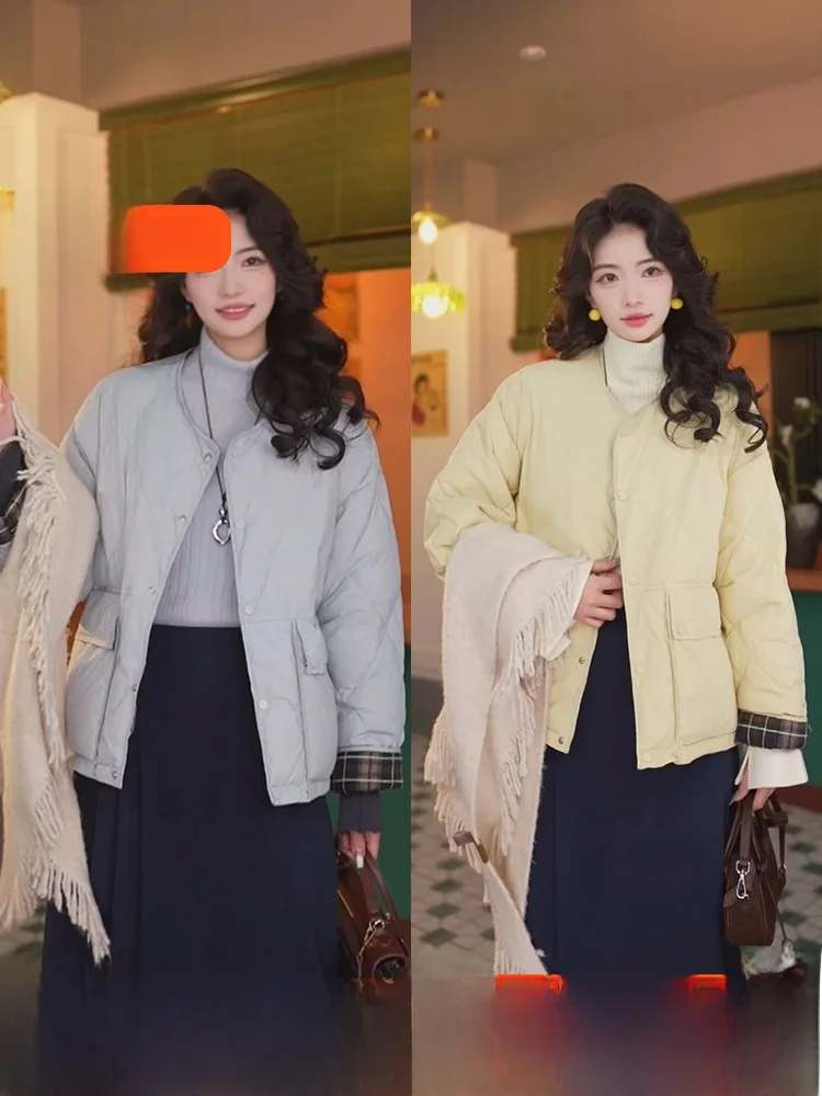 

Женская пуховая куртка Chen Jiajie Hong Kong Sle, зима 2024, новинка Thiened Fce на подкладке, длинная подкладка стандартного кроя, чистый цвет