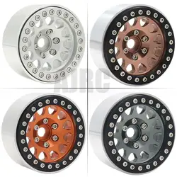 Ajrc 4Pcs 1.9 Metal Beadlock 12 Round Hole Wheel Hub Rim for 1/10 RC Crawler Axial SCX10 AXI03007 Yikong TRX4 RedCat D90