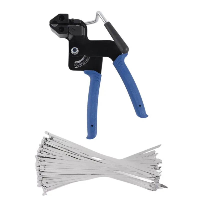 A02M-Heavy Steel Cable Tie Tool, Include 100 PCS Stainless Steel Cable Ties, Suitable For Home, Office, And Industrial Use Durab