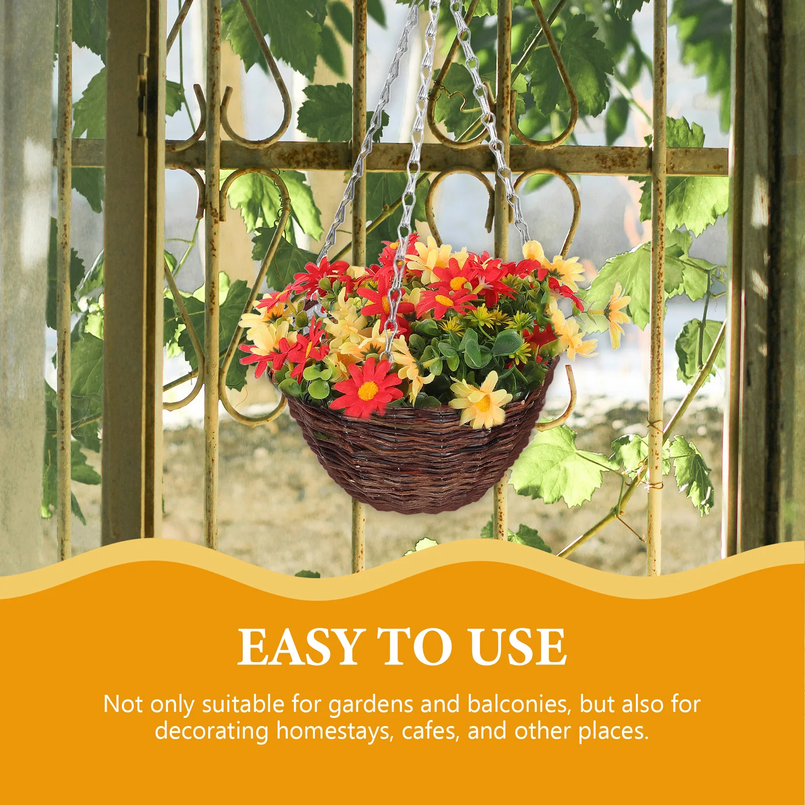 

Woven Flower Basket Balcony Garden Planter Pot Outdoor Indoor Wall Hanging Plant Container For Succulents Ferns Decorative
