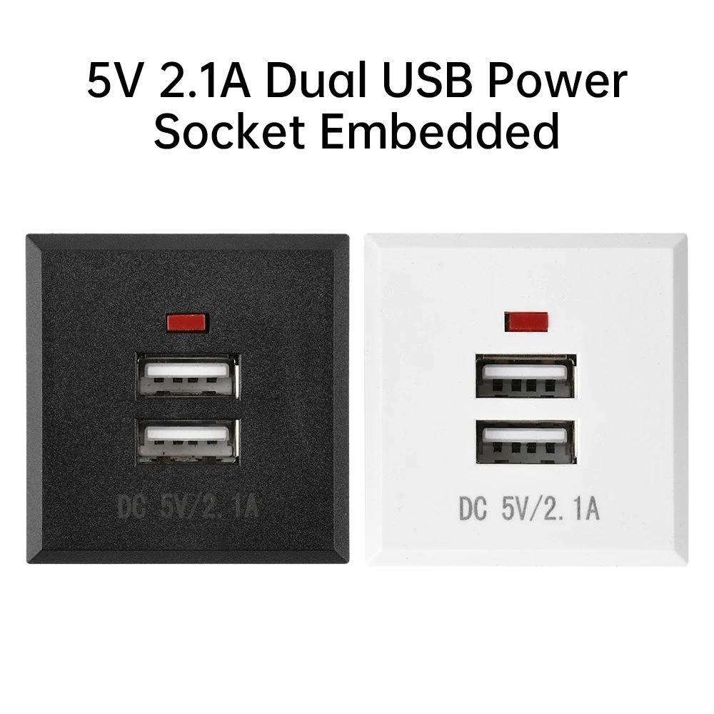 โมดูลซ็อกเก็ตเดสก์ท็อป 5V 2.1A ปลั๊กไฟ USB คู่ฝังพร้อมไฟ LED ซ็อกเก็ตชาร์จ USB คู่โมดูลแผงชาร์จ