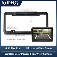 Wireless Rear View Camera For Car Us License Plate Frame Waterproof Solar Powered Reverse Backup Camera With 4.3'' Monitor