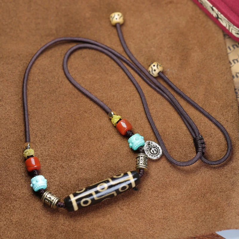 

Tibetan Legend Dzi Bead Pendant Summer Men'S And Women'S Clavicle Chain Braided Rope Necklace Turquoise Bone Accessories