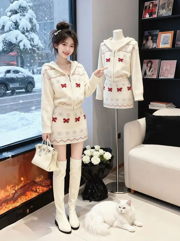 

Модный вязаный комплект из топа и юбки, облегающий комплект с высокой талией, удобный средний вес, корейская осенняя одежда для женщин