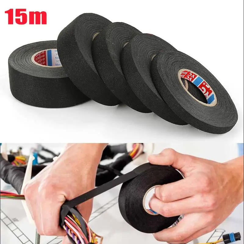 15M Car Cable Harness Wiring Fabric Loom Tape Heat Resistant Adhesive Automotive Cloth Electrical Tape
