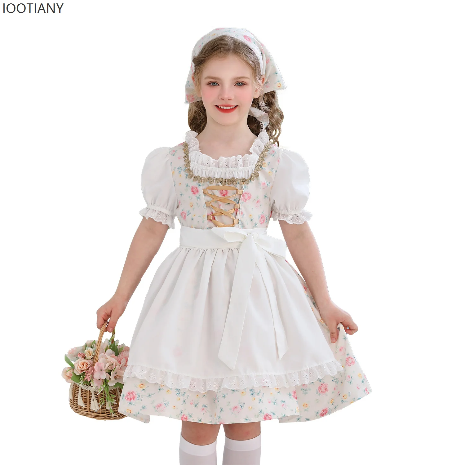 

IOOTIANY Children's German Munich Oktoberfest Maid Costume Girl Sweet Lolita Pastoral Floral Dress Fancy Dress Party Costume